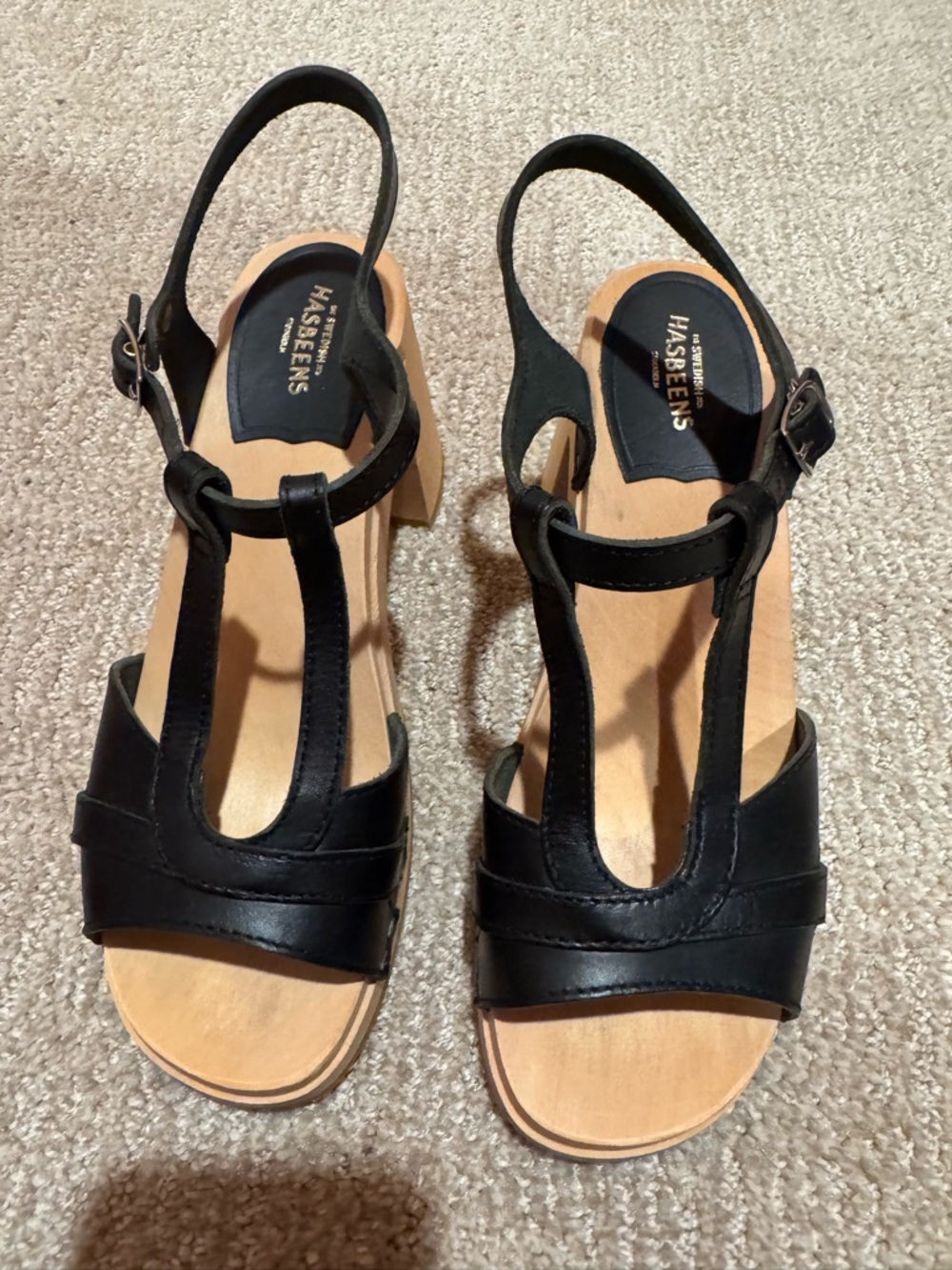 Swedish Hasbeens black strappy sandal EU 39 vegetable tanned leather